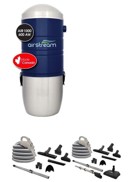 Airstream AIR1000 central vacuum with hybrid HEPA filtration and 10 year warranty. For homes up to 3500 sq ft.