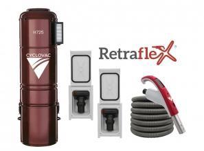 CYCLOVAC Combo Retraflex - Central vacuum 725 - Hybrid with 2 Retraflex retractable hose inlets including attachments and the installation kit