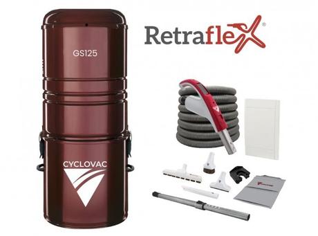 CYCLOVAC PROS125RE-0XX- Central vacuum 125 with bag - 1 Retraflex retractable hose inlet - Attachments and the installation kit combo